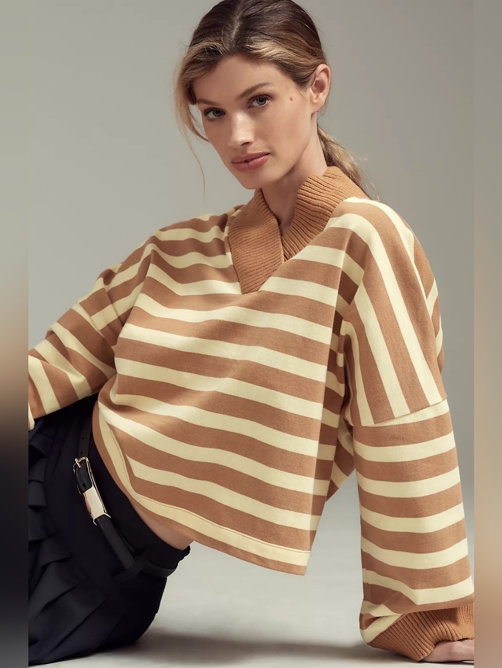 NWT Maeve Plus Size, Cotton Boxy Oversized V-Neck Top - Picture 3 of 9